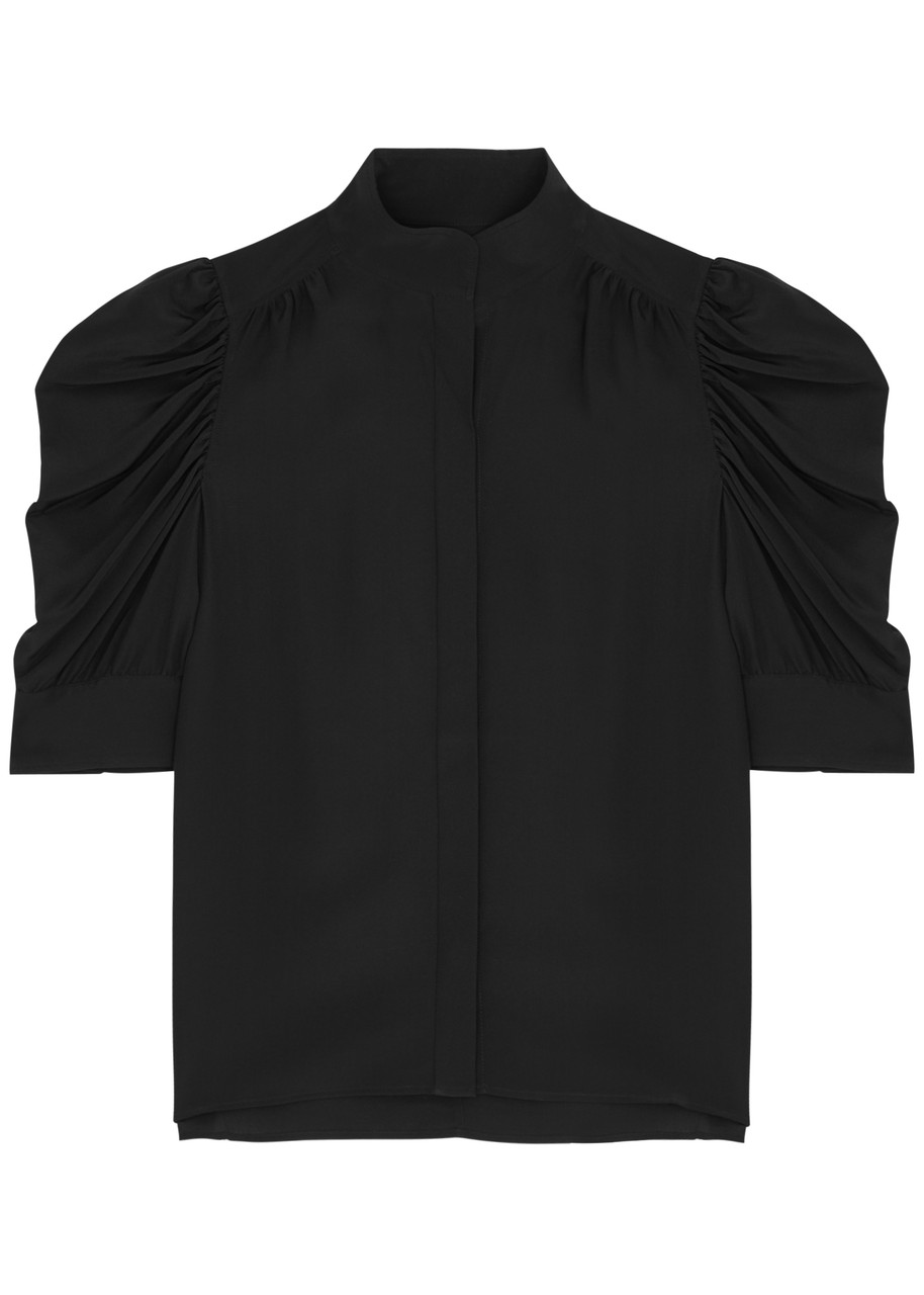 Shop Frame Gillian Puff-sleeve Silk-chiffon Blouse In Black