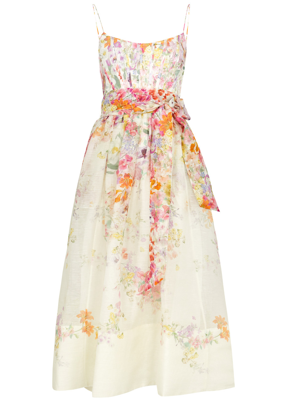 Shop Zimmermann Natura Floral-print Organza Midi Dress In Cream