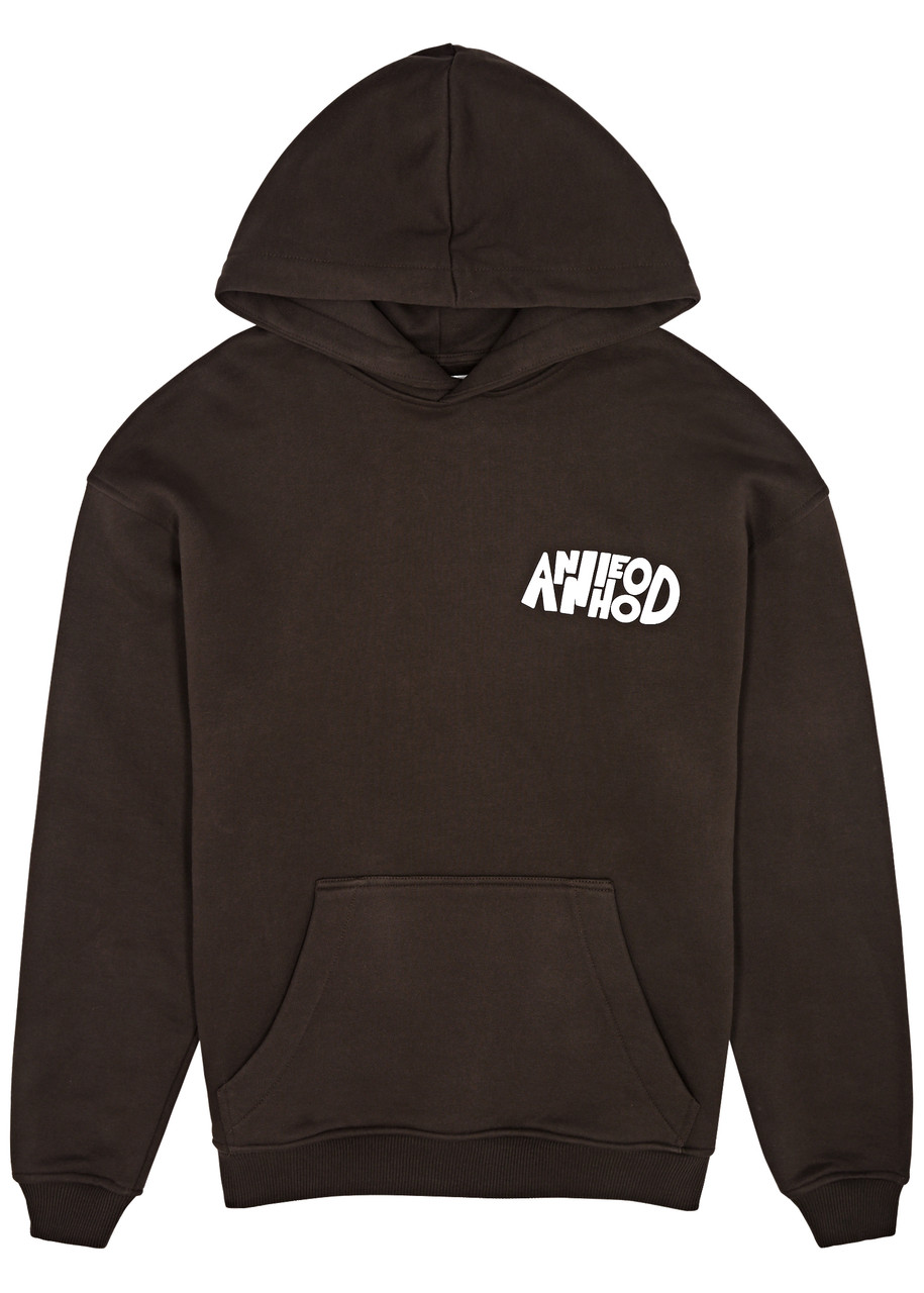 Shop Annie Hood Jumble Logo-print Hooded Cotton Sweatshirt In Brown