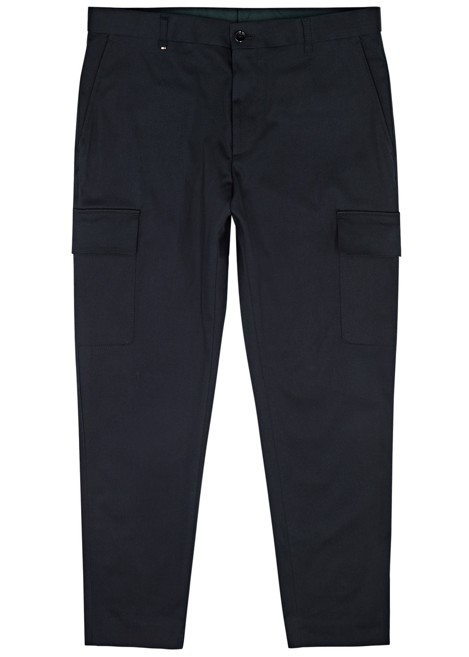 Shop Hugo Boss Boss Pepe Stretch-cotton Cargo Trousers In Navy