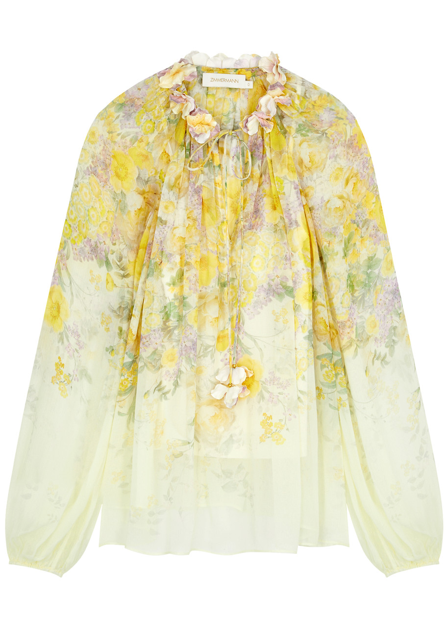 Shop Zimmermann Harmony Floral-print Georgette Blouse In Yellow