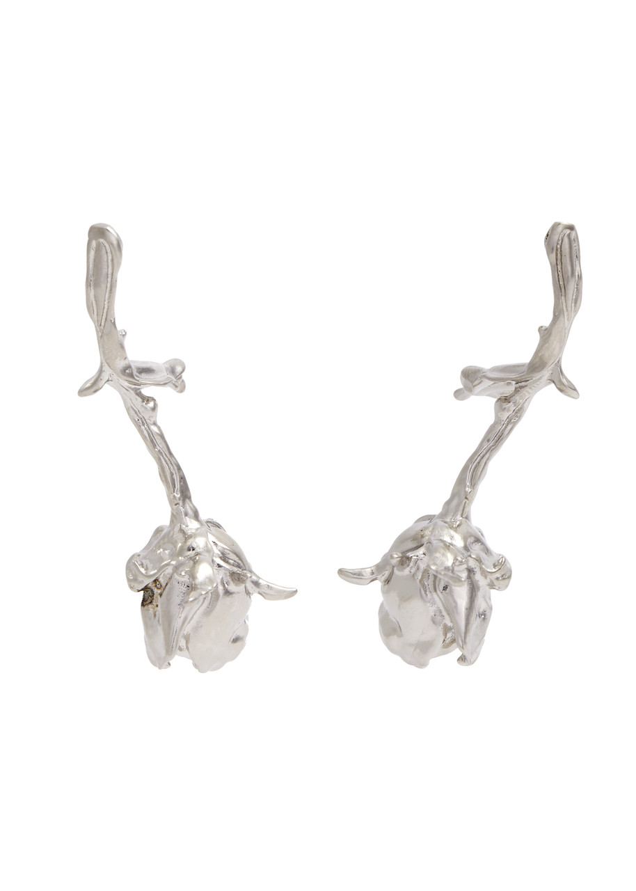 Shop Marni Rose Bud Drop Earrings In Silver