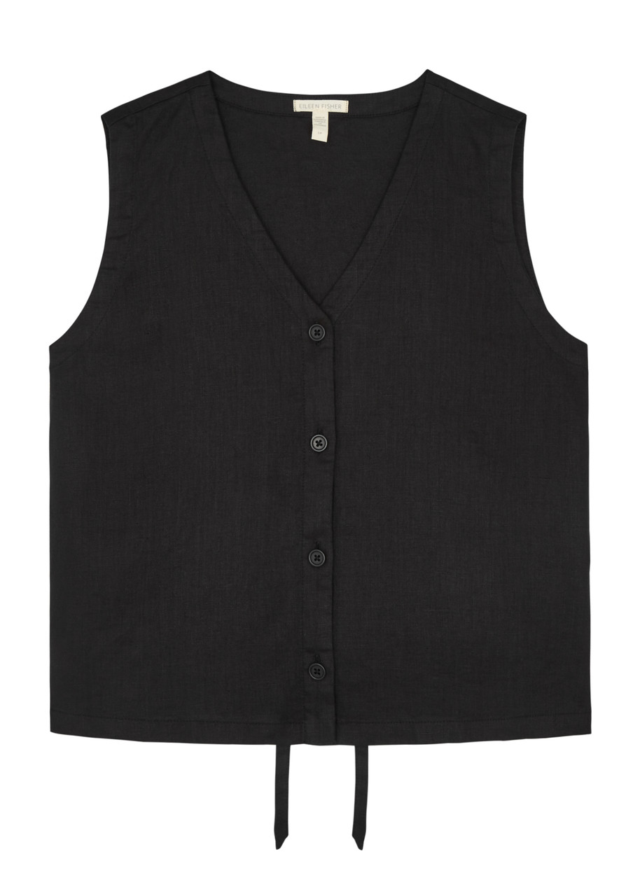Shop Eileen Fisher Linen Vest In Black