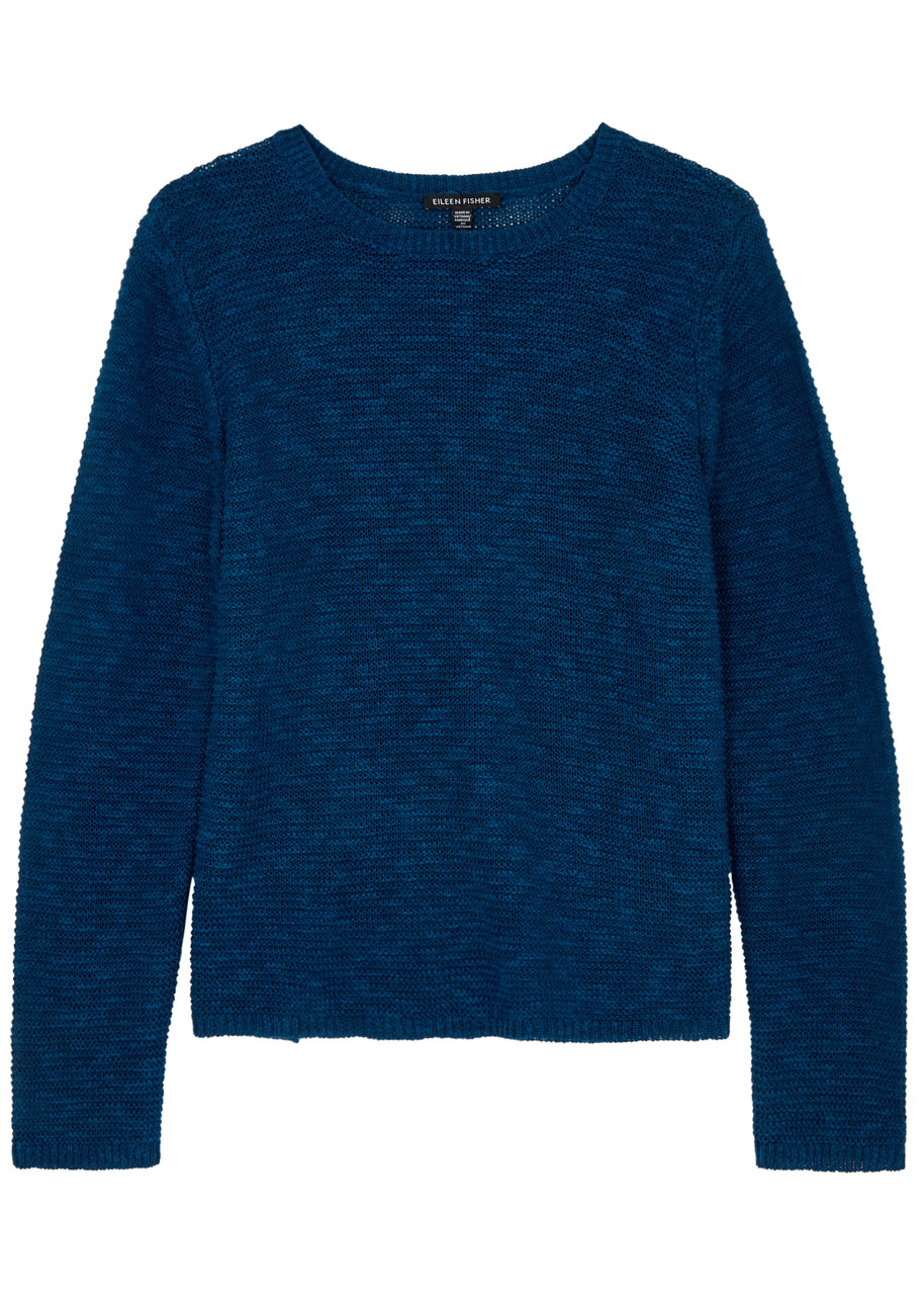 Shop Eileen Fisher Linen-blend Jumper In Blue