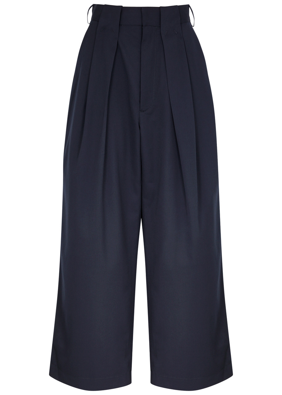 Pleated Wide-leg Twill Trousers