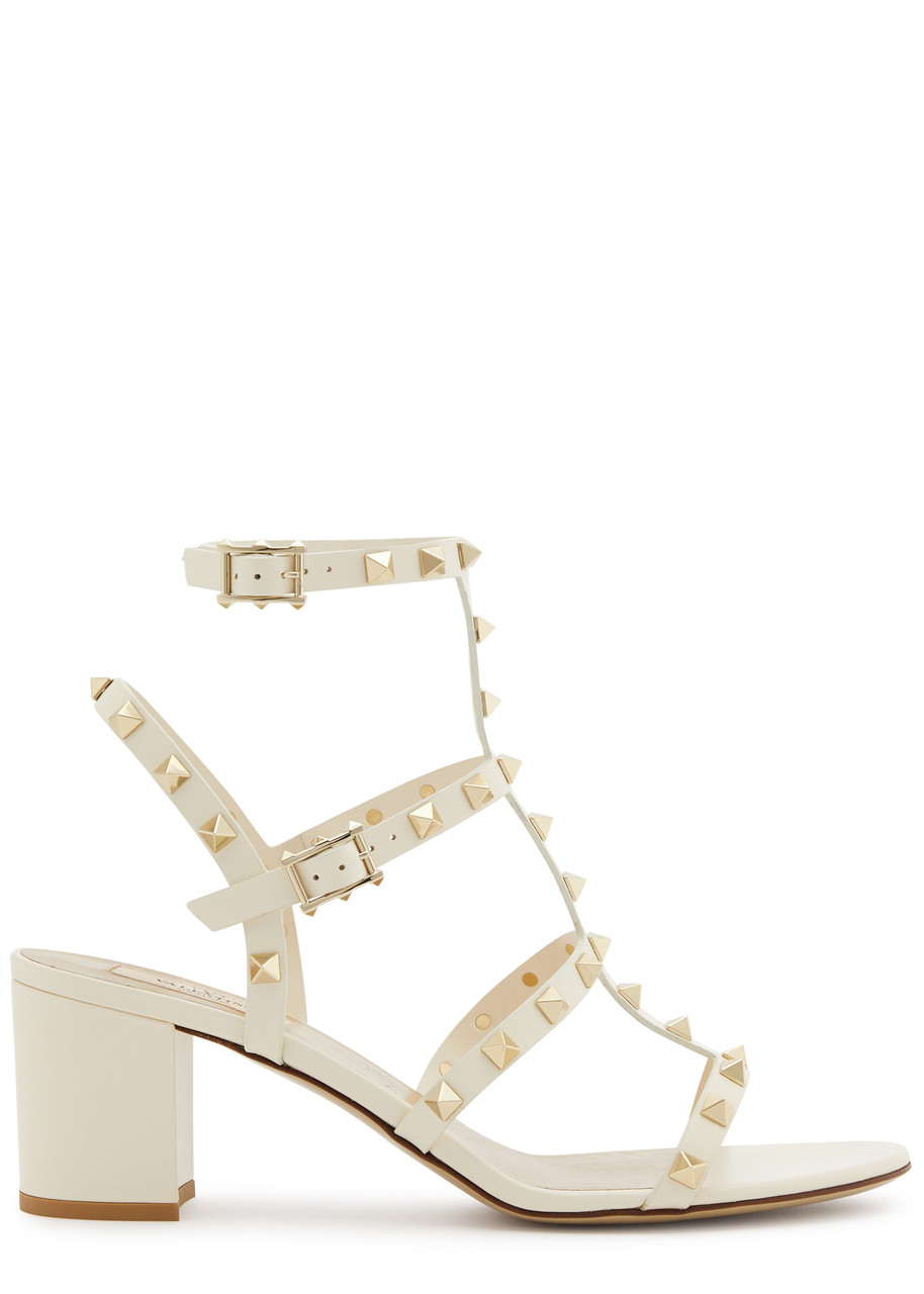 Valentino Rockstud Caged 60 Leather Ankle Strap Sandal In Ivory
