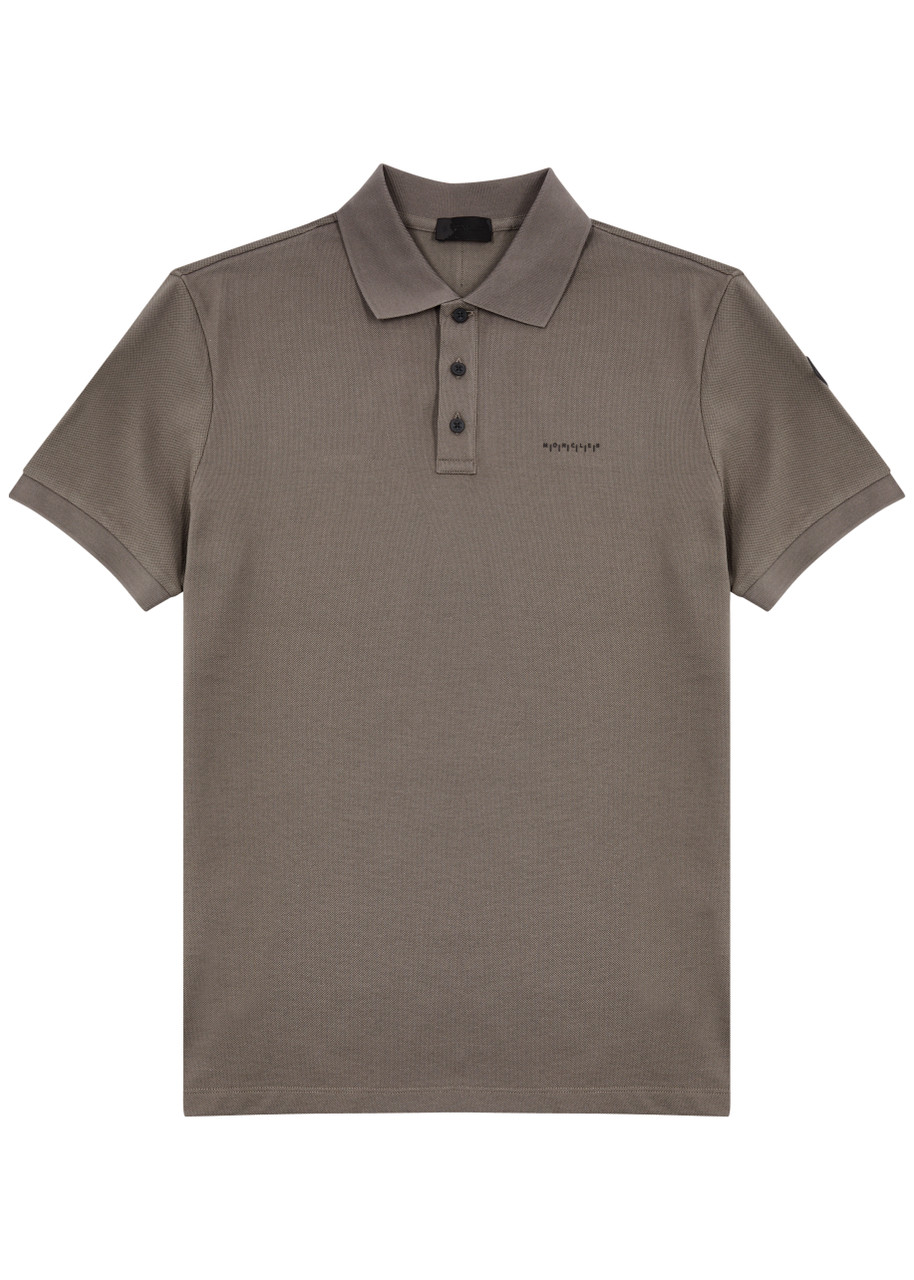 Shop Moncler Logo Piqué Cotton Polo Shirt In Beige