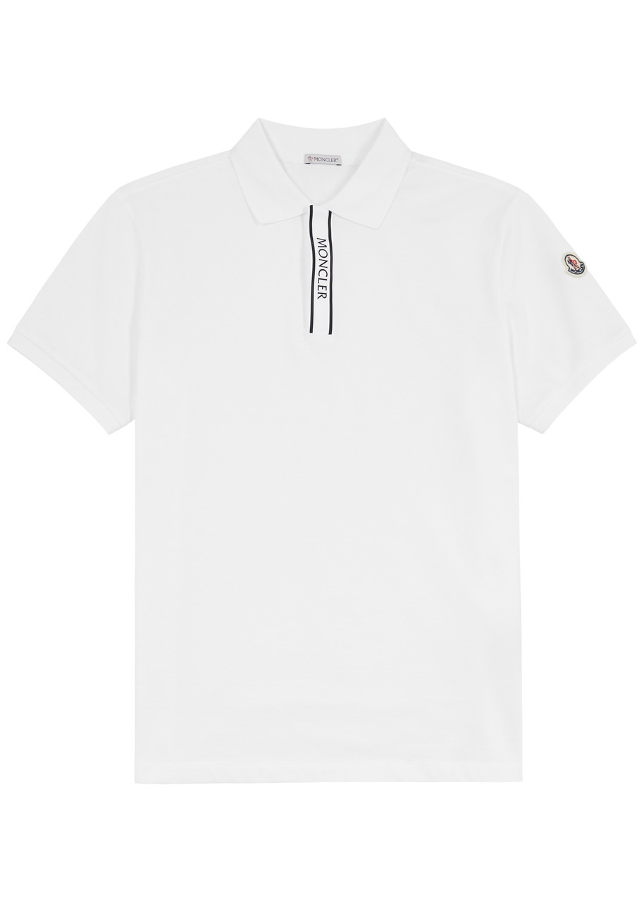 Shop Moncler Logo Piqué Cotton Polo Shirt In White