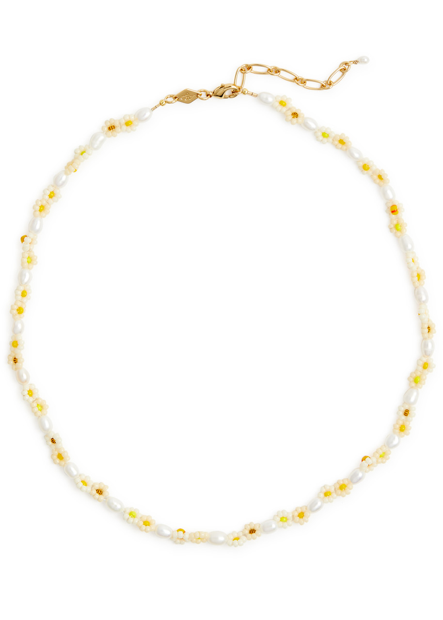 Shop Anni Lu Daisy Flower 18kt Gold-plated Beaded Necklace In Yellow