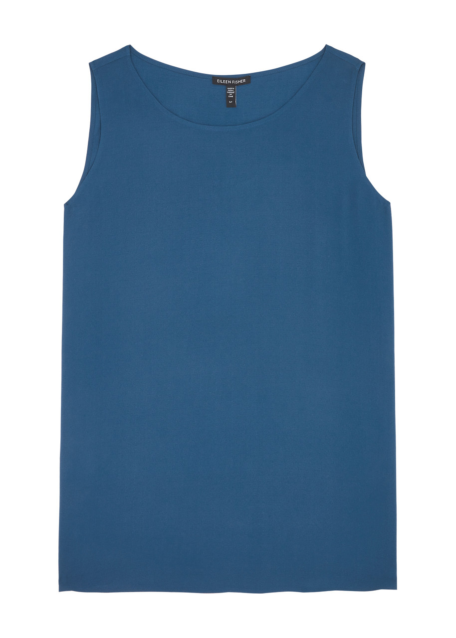 Eileen Fisher Textured Sleeveless Silk Shell In Blue