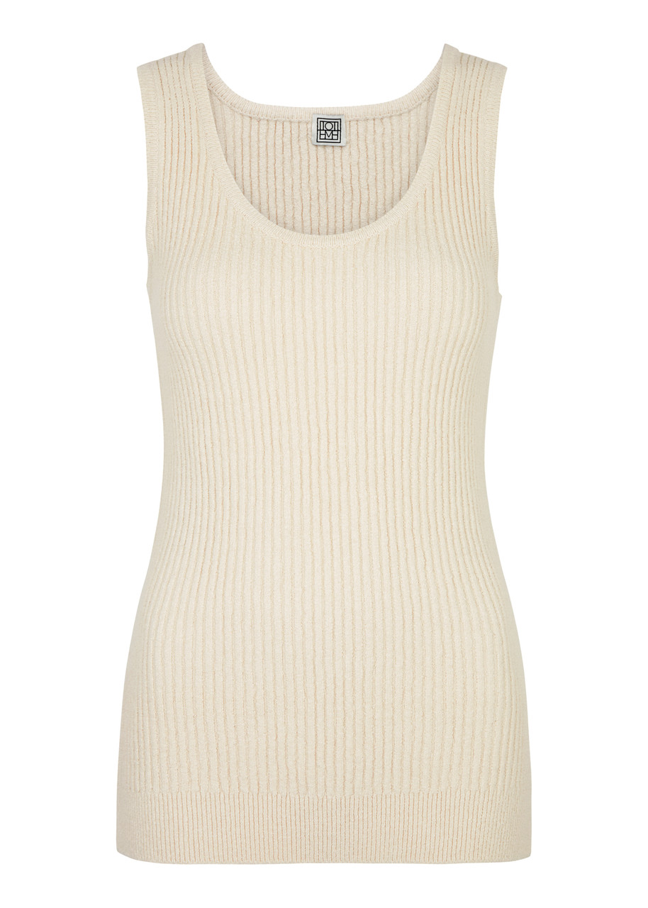 Shop Totême Ribbed Bouclé Cotton-blend Tank In Ecru