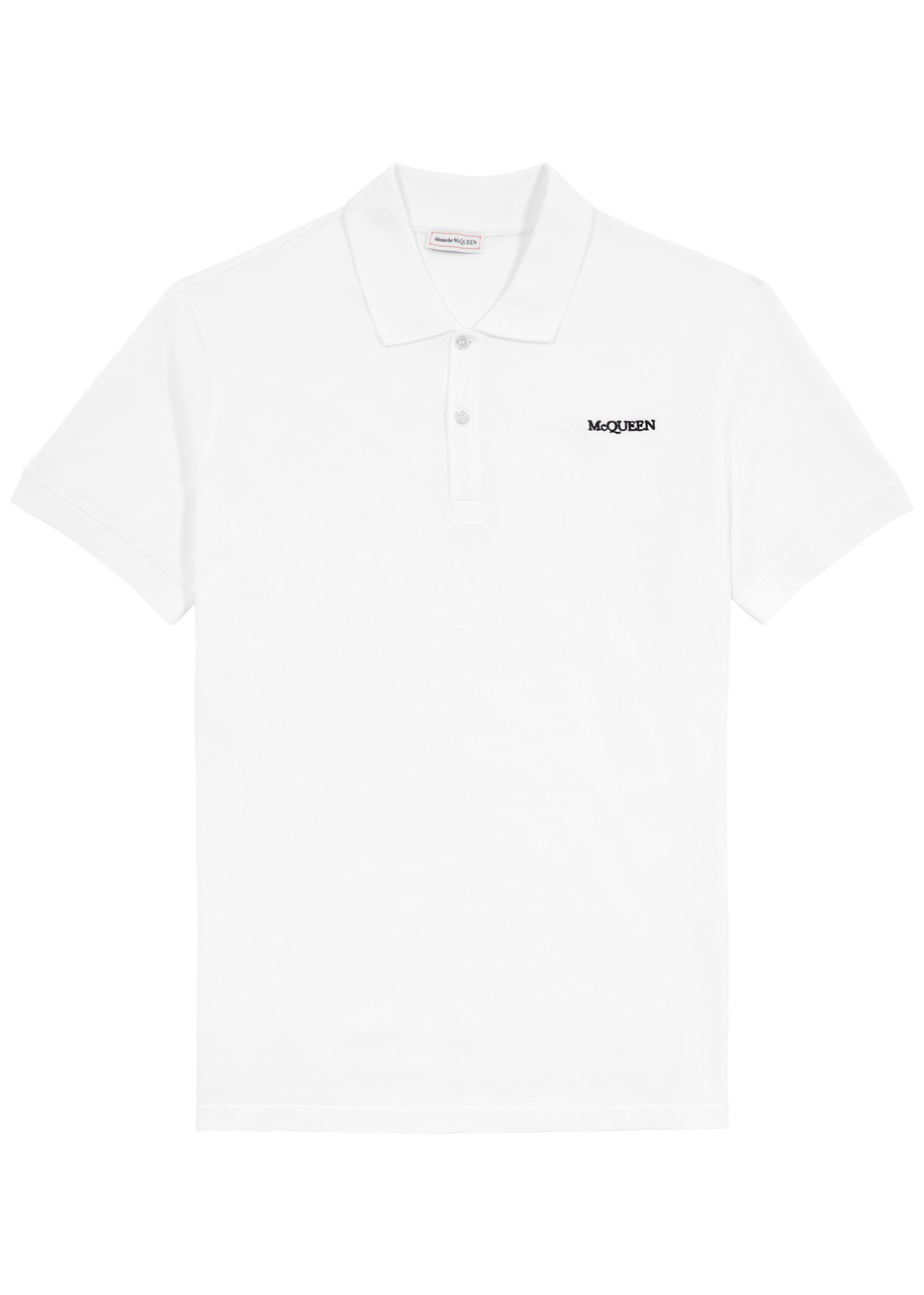 Shop Alexander Mcqueen Logo-embroidered Piqué Cotton Polo Shirt In White