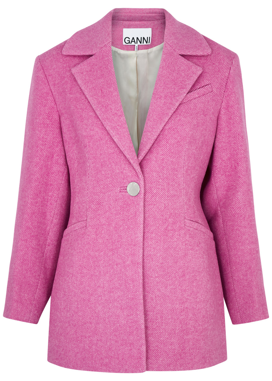 Shop Ganni Wool-blend Blazer In Pink