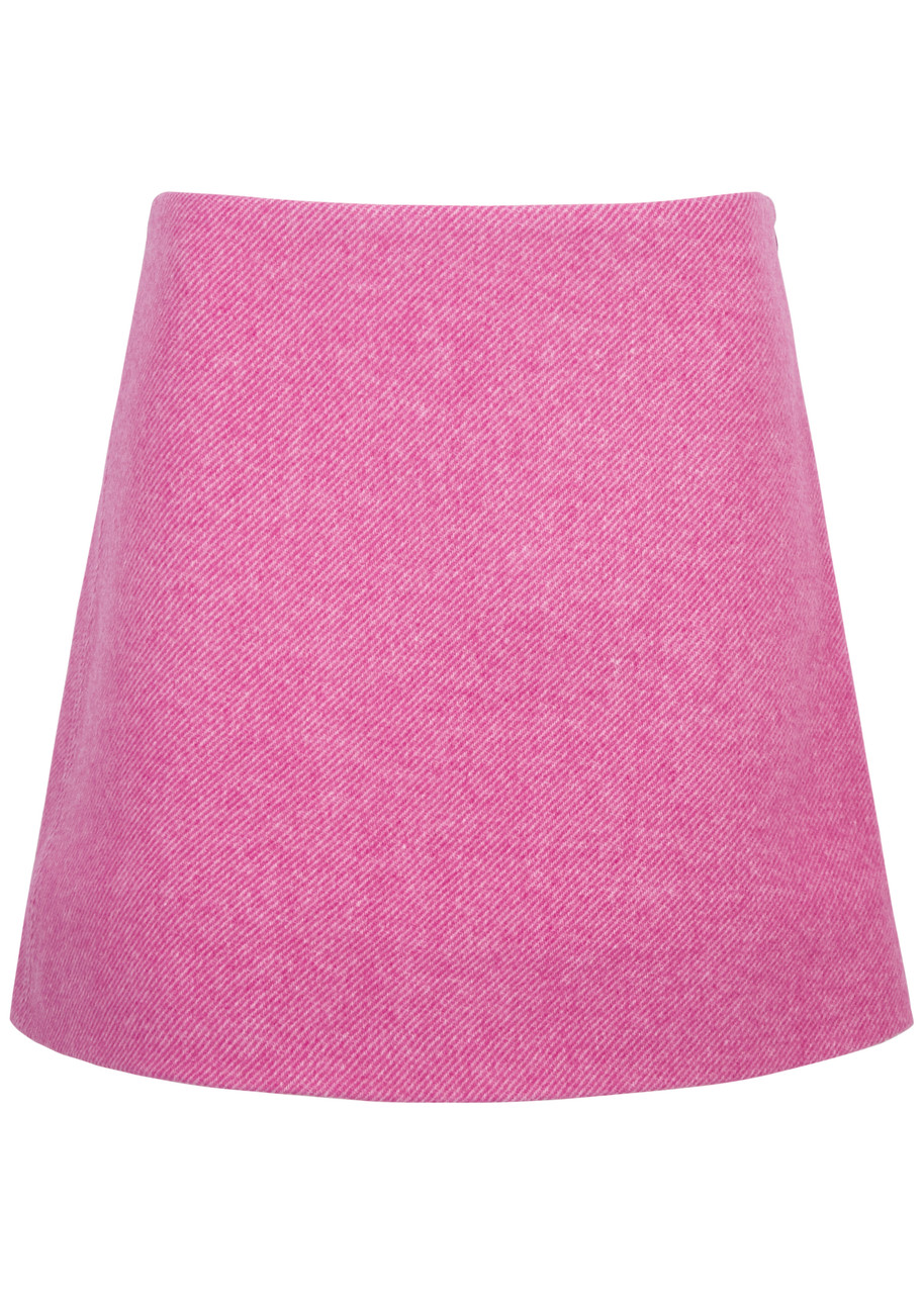 Shop Ganni Brushed Wool-blend Mini Skirt In Pink