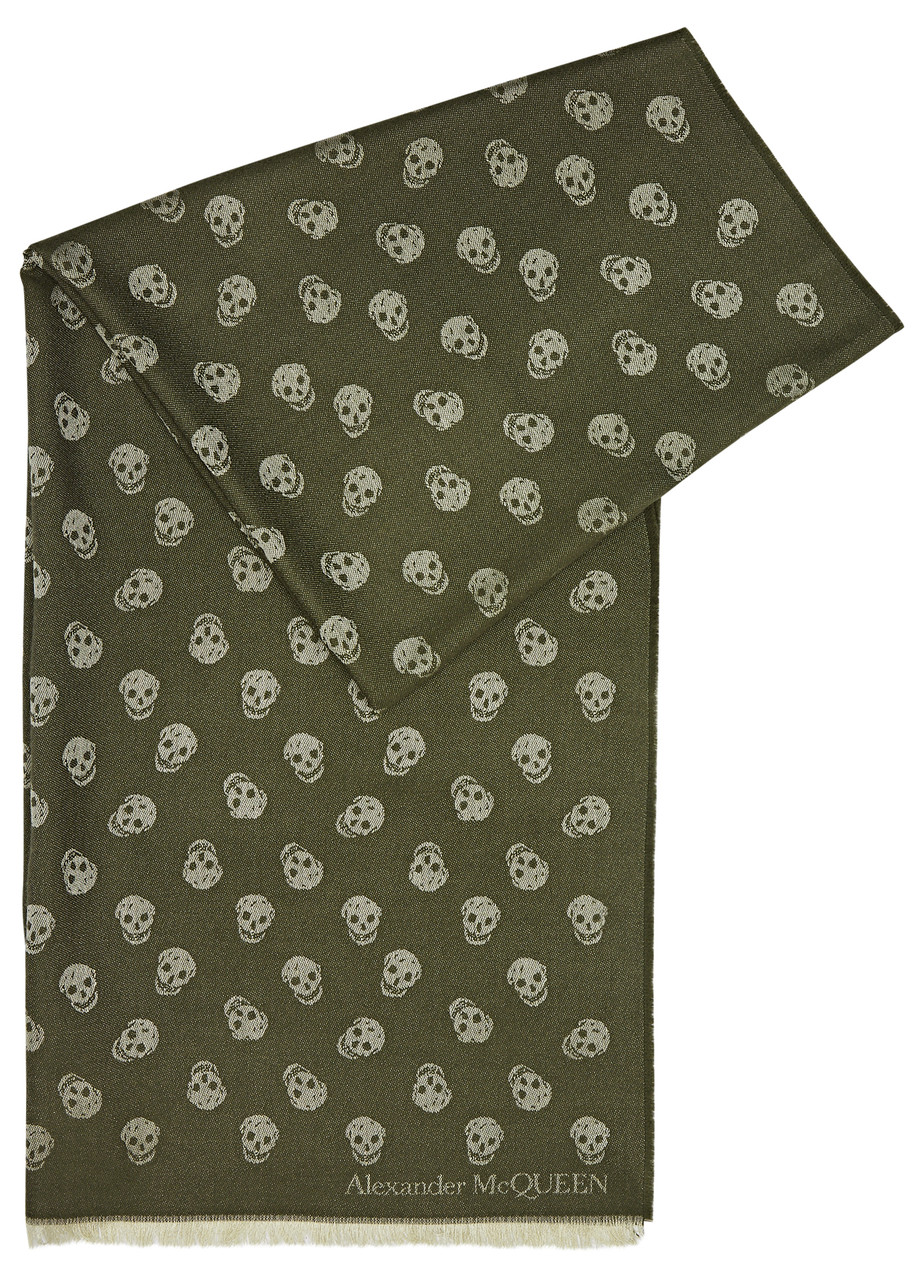 Shop Alexander Mcqueen Skull-intarsia Wool-blend Scarf In Beige
