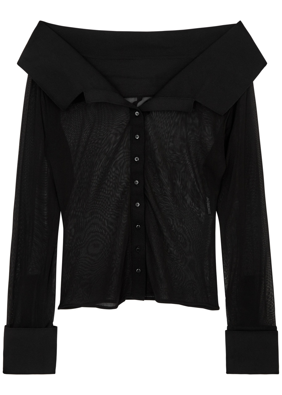 Shop Jacquemus La Chemise Brezza Fine-knit Shirt In Black
