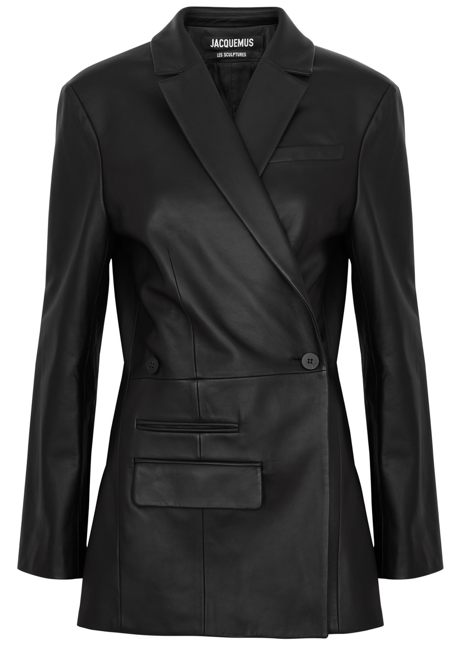 Jacquemus Tibau Double-breasted Leather Jacket In Black