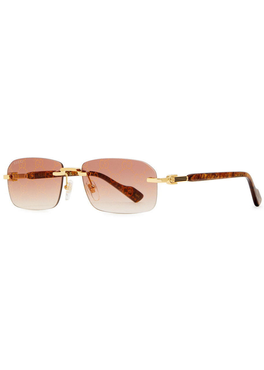 Gucci Ssima Rimless Rectangle-frame Sunglasses In Brown