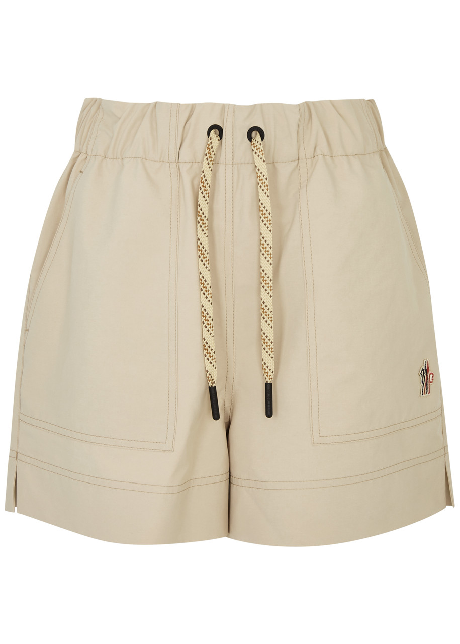 Shop Moncler Logo Shell Shorts In Beige