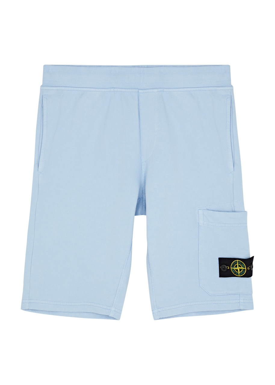 Shop Stone Island Kids Logo Cotton Shorts (10-12 Years) In Blue