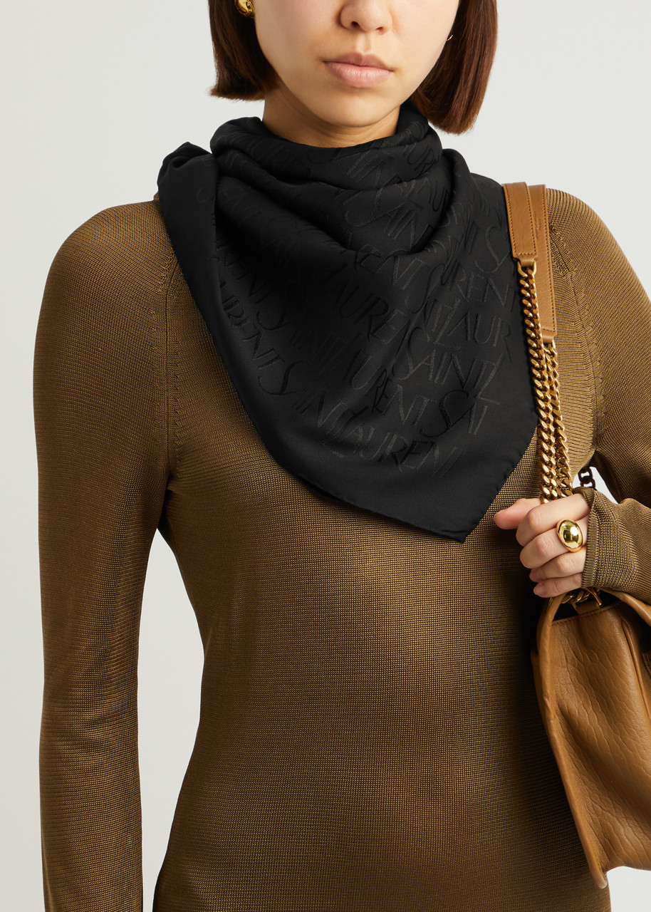 Saint Laurent Logo-jacquard Silk Scarf In Black