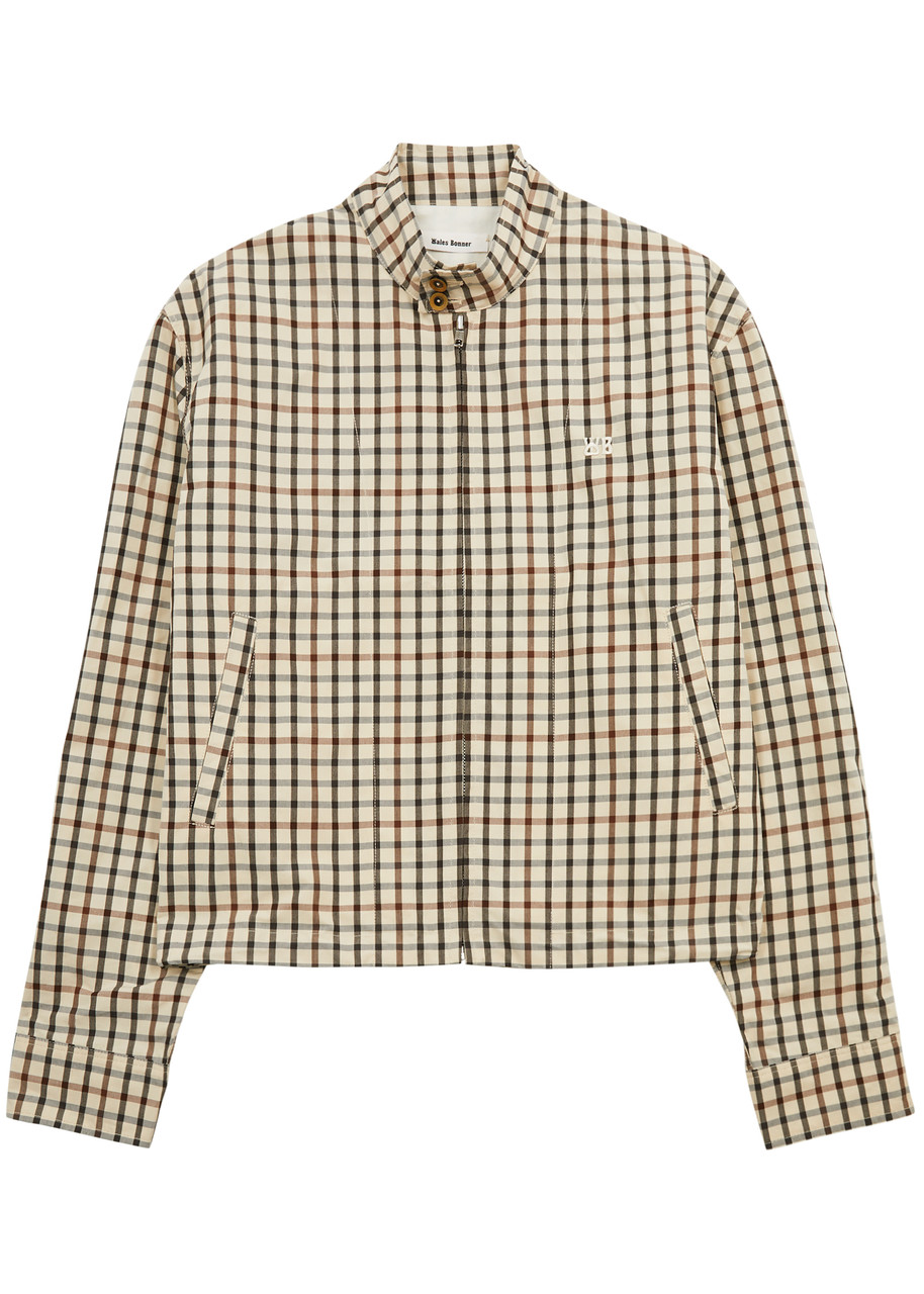 Shop Wales Bonner Path Checked Cotton Harrington Jacket In Beige