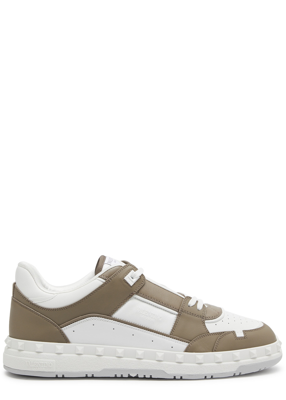 Shop Valentino Freedots Panelled Leather Sneakers In Beige