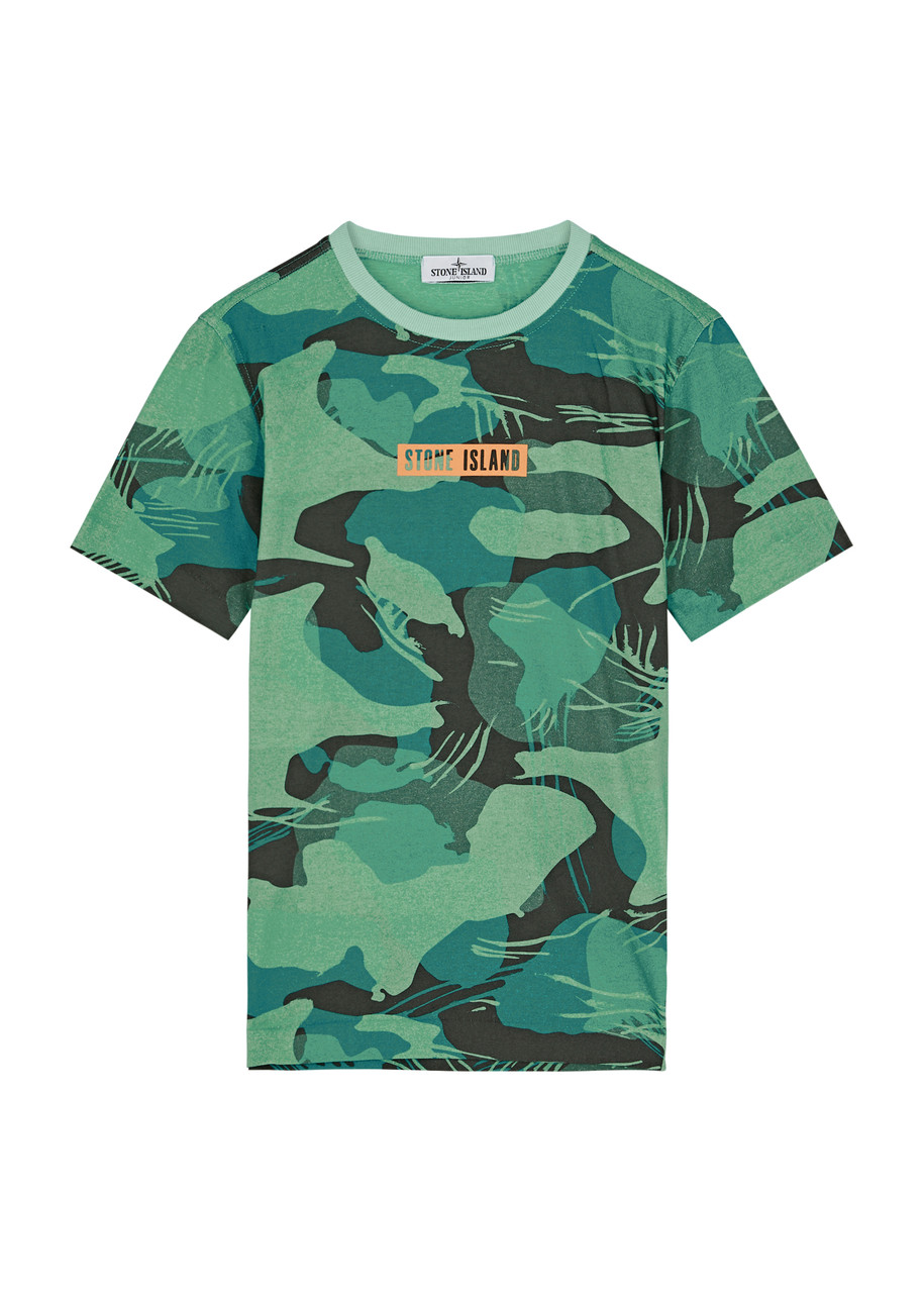 Shop Stone Island Kids Camouflage-print Cotton T-shirt (14 Years) In Green