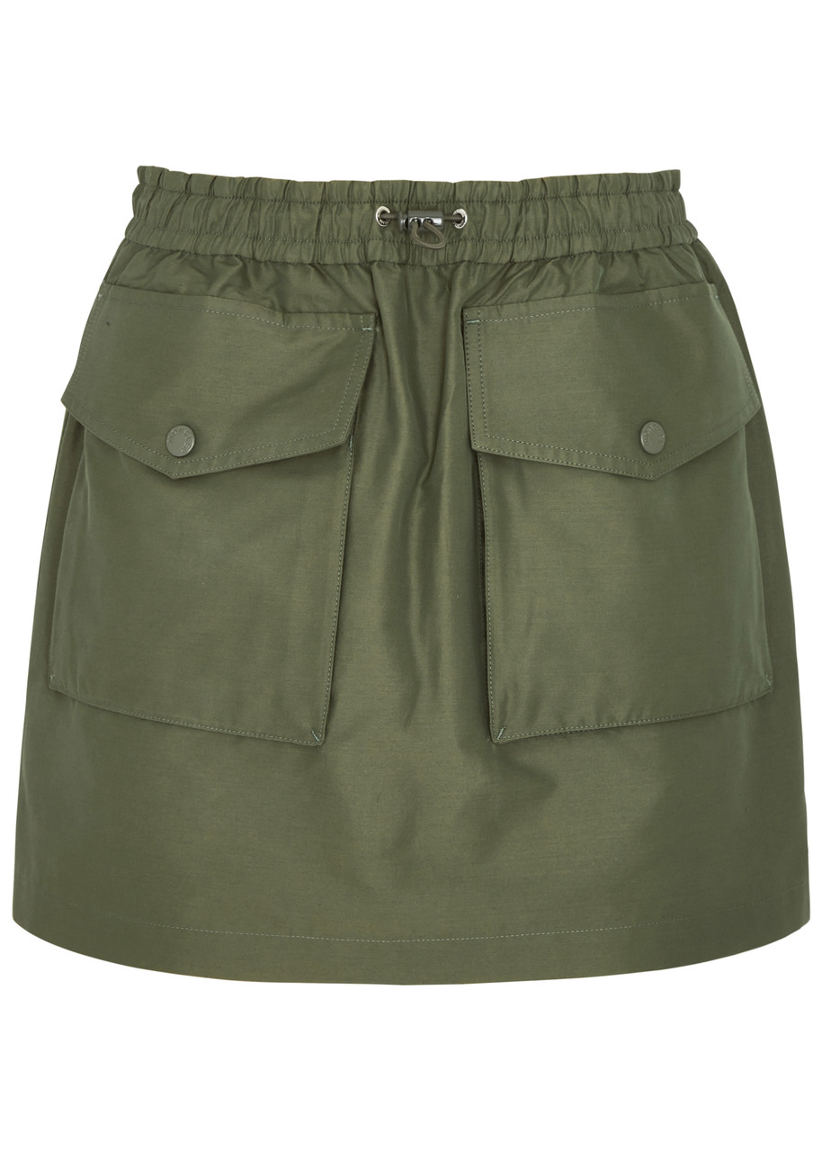 Shop Moncler Taffeta Mini Cargo Skirt In Khaki