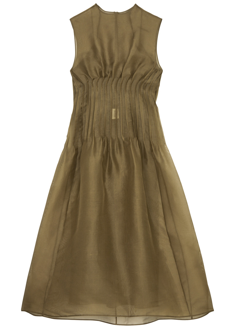 Khaite Wes Pintucked Silk-organza Midi Dress - Brown