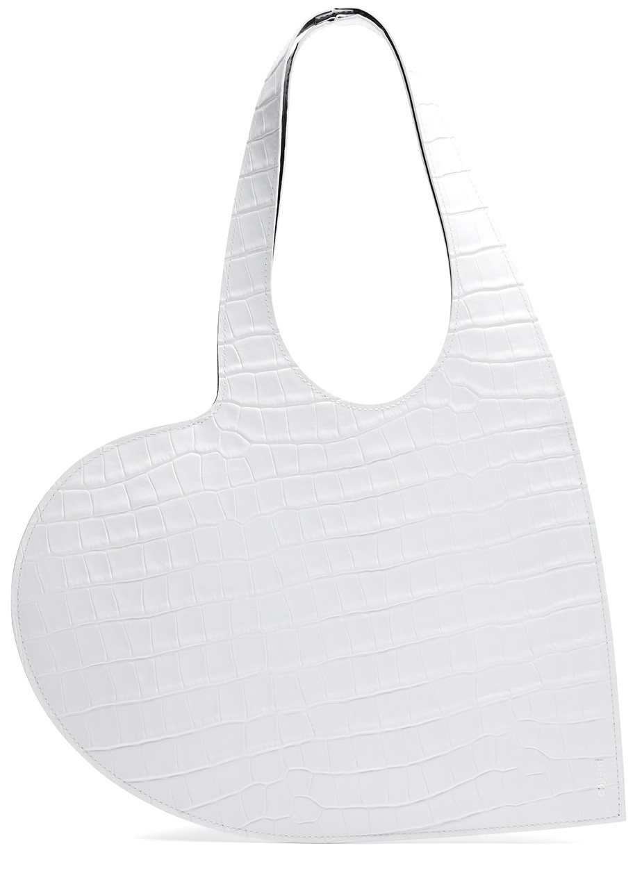 Shop Coperni Heart Mini Crocodile-effect Leather Tote In White