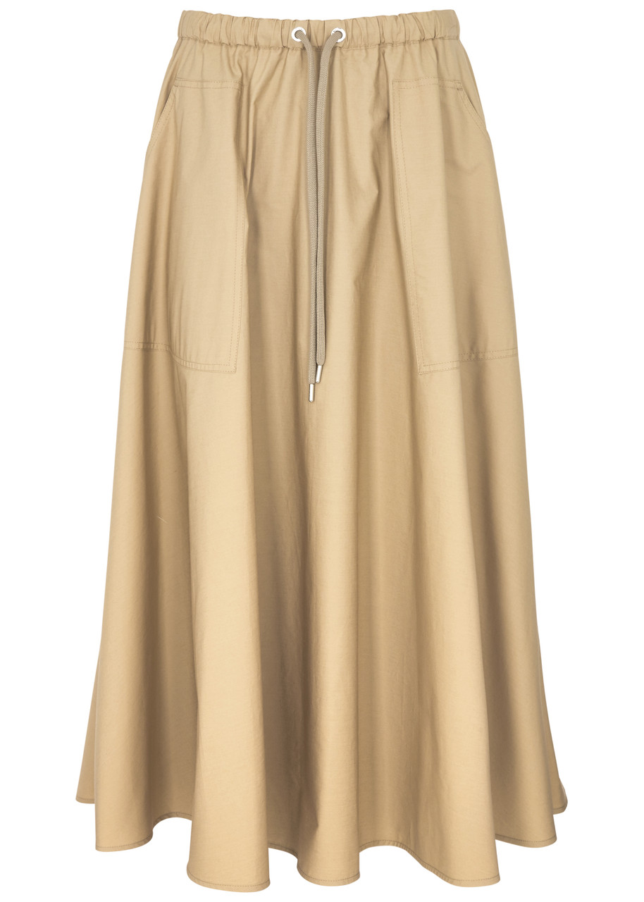 Moncler Flared Cotton-poplin Midi Skirt - Camel - 40 (UK8 / S)