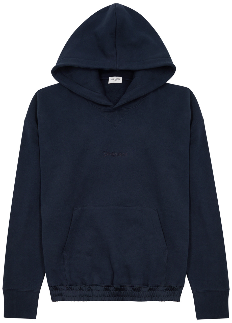 Saint Laurent Logo-embroidered Hooded Sweatshirt In Navy