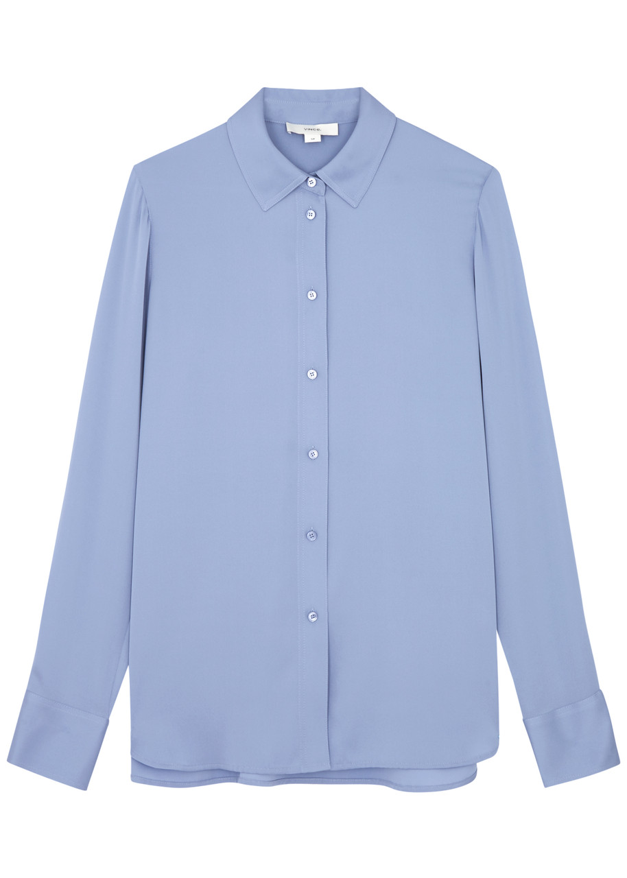 Shop Vince Stretch-silk Shirt In Blue