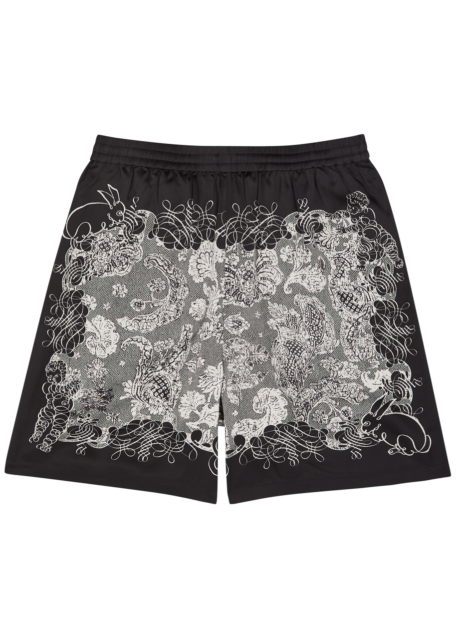 Shop Acne Studios Rudent Printed Satin Shorts In Black