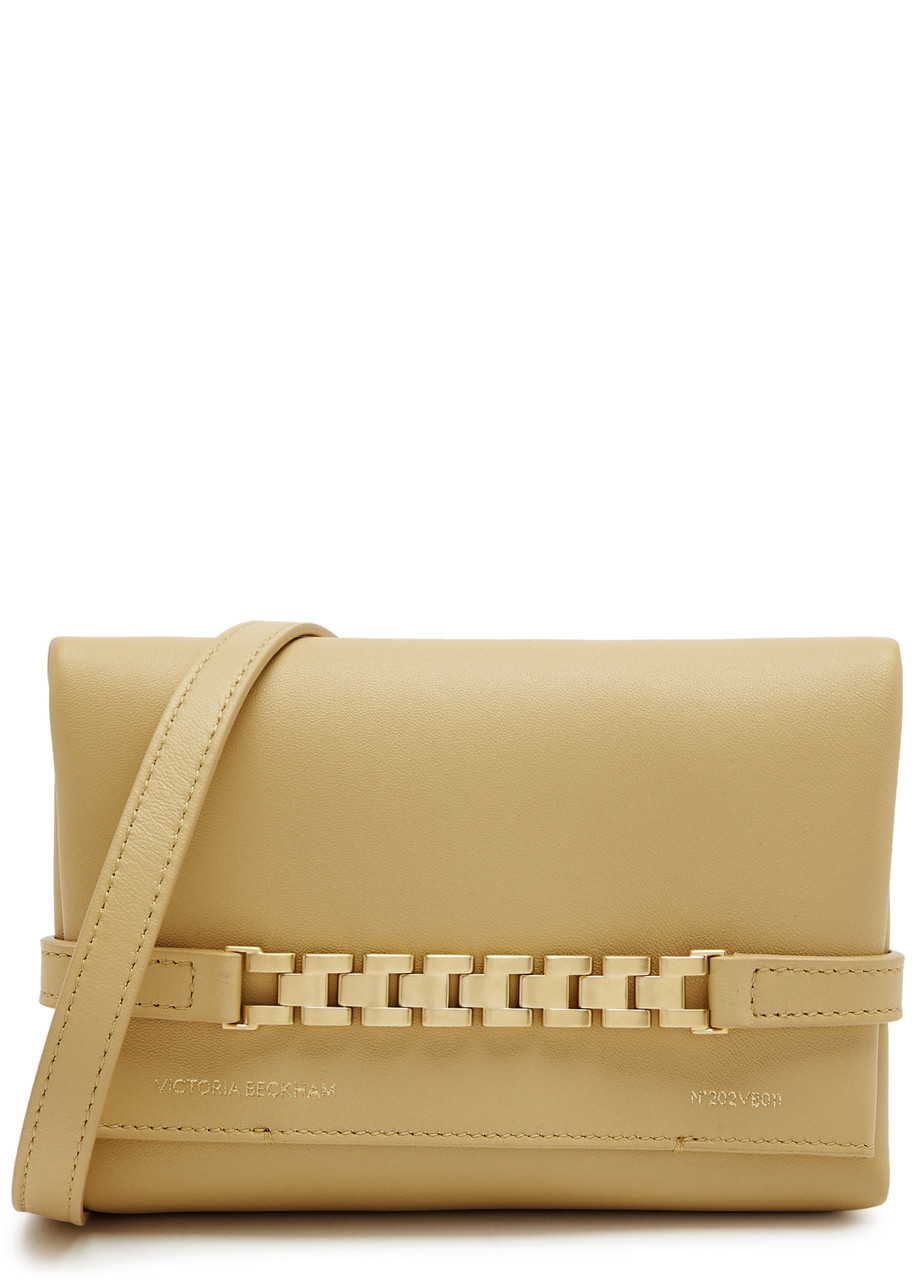 Shop Victoria Beckham Chain Mini Leather Pouch In Sand