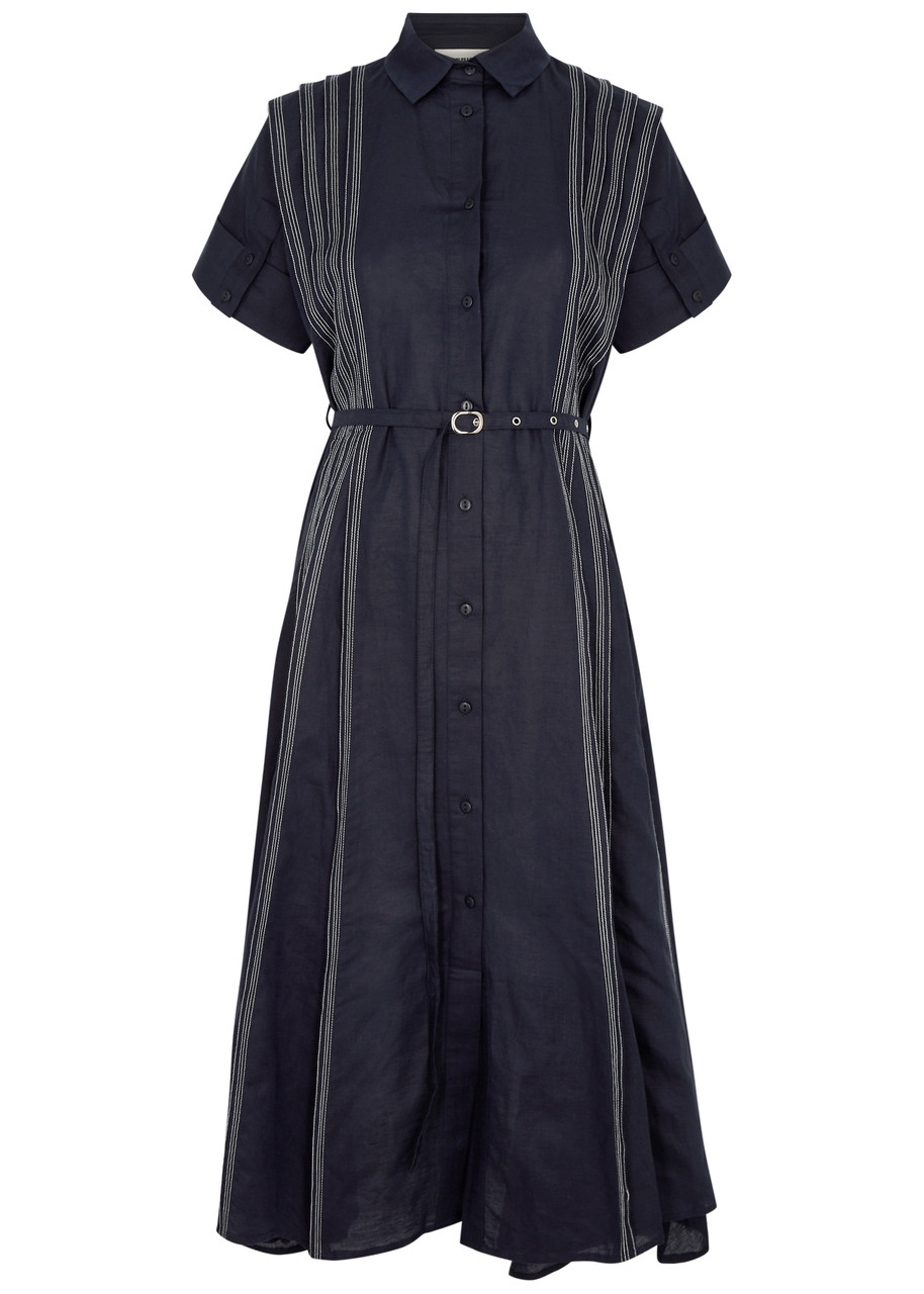 Shop Lovebirds Matilda Linen-blend Midi Shirt Dress In Navy
