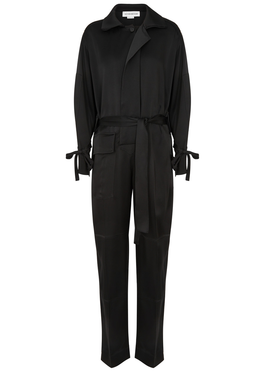 Shop Victoria Beckham Straight-leg Satin Jumpsuit In Black