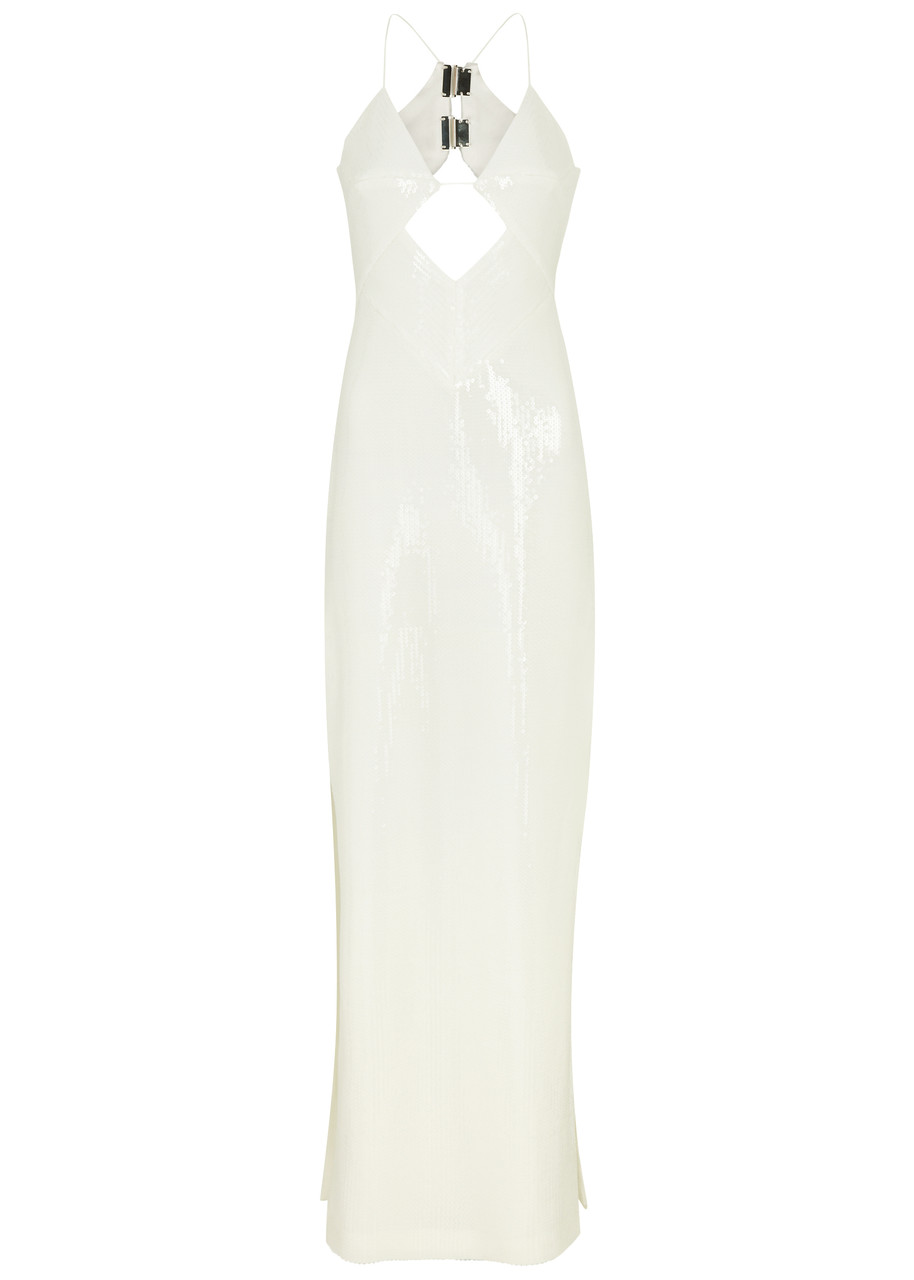 Galvan Kite Cut-out Sequin Gown In Off White