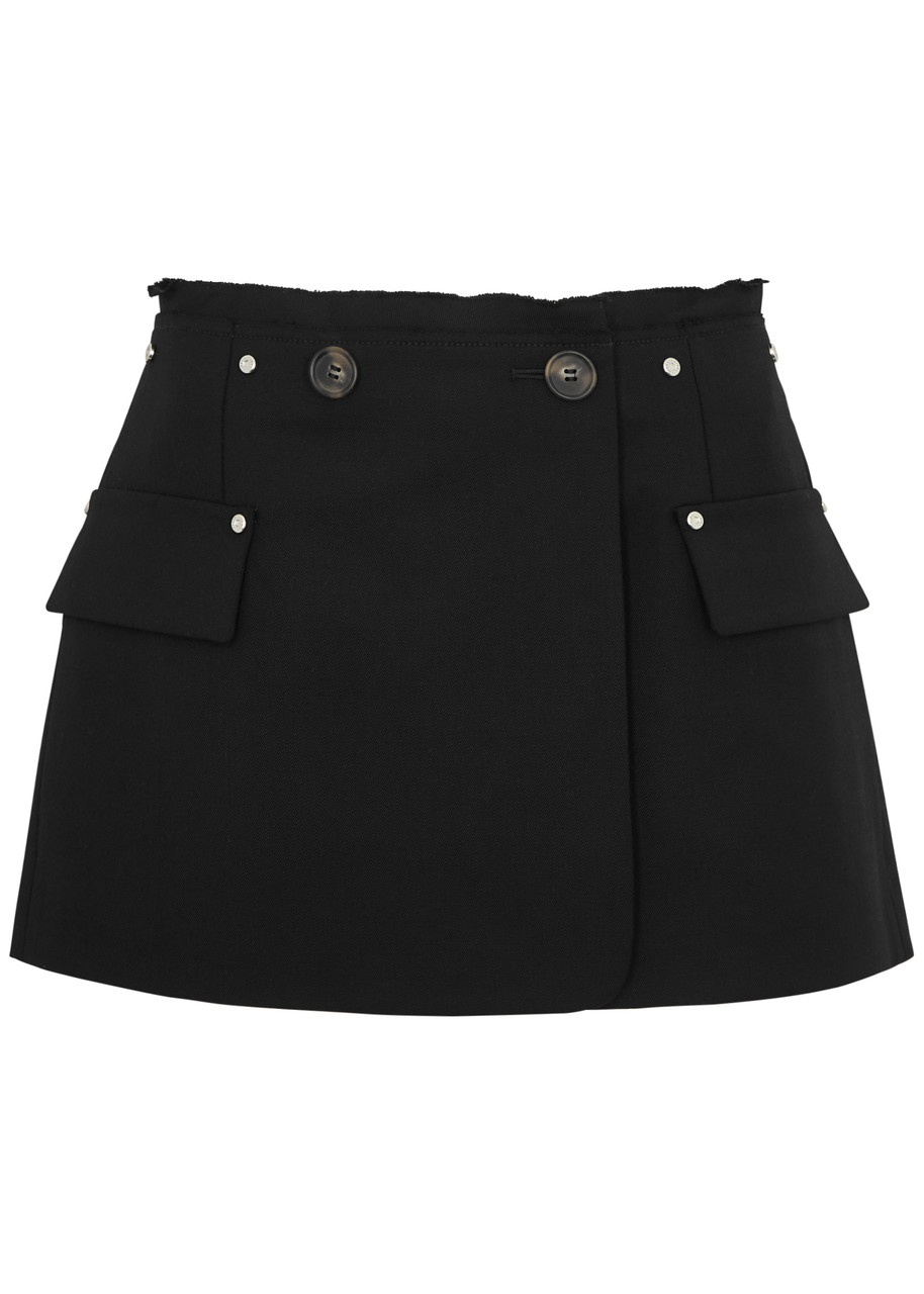 Riveted Stretch-wool Mini Wrap Skirt