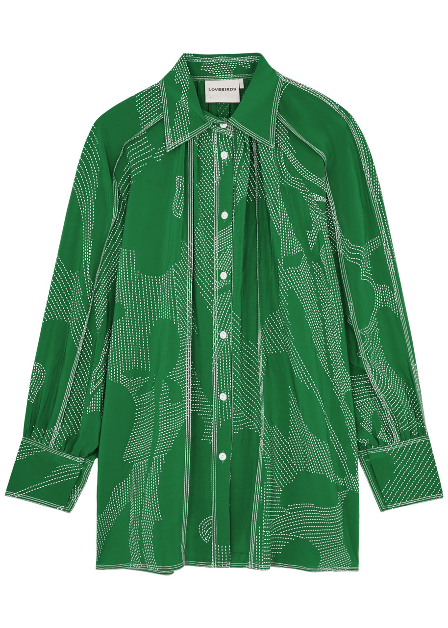 Shop Lovebirds Vida Printed Silk Shirt In Green