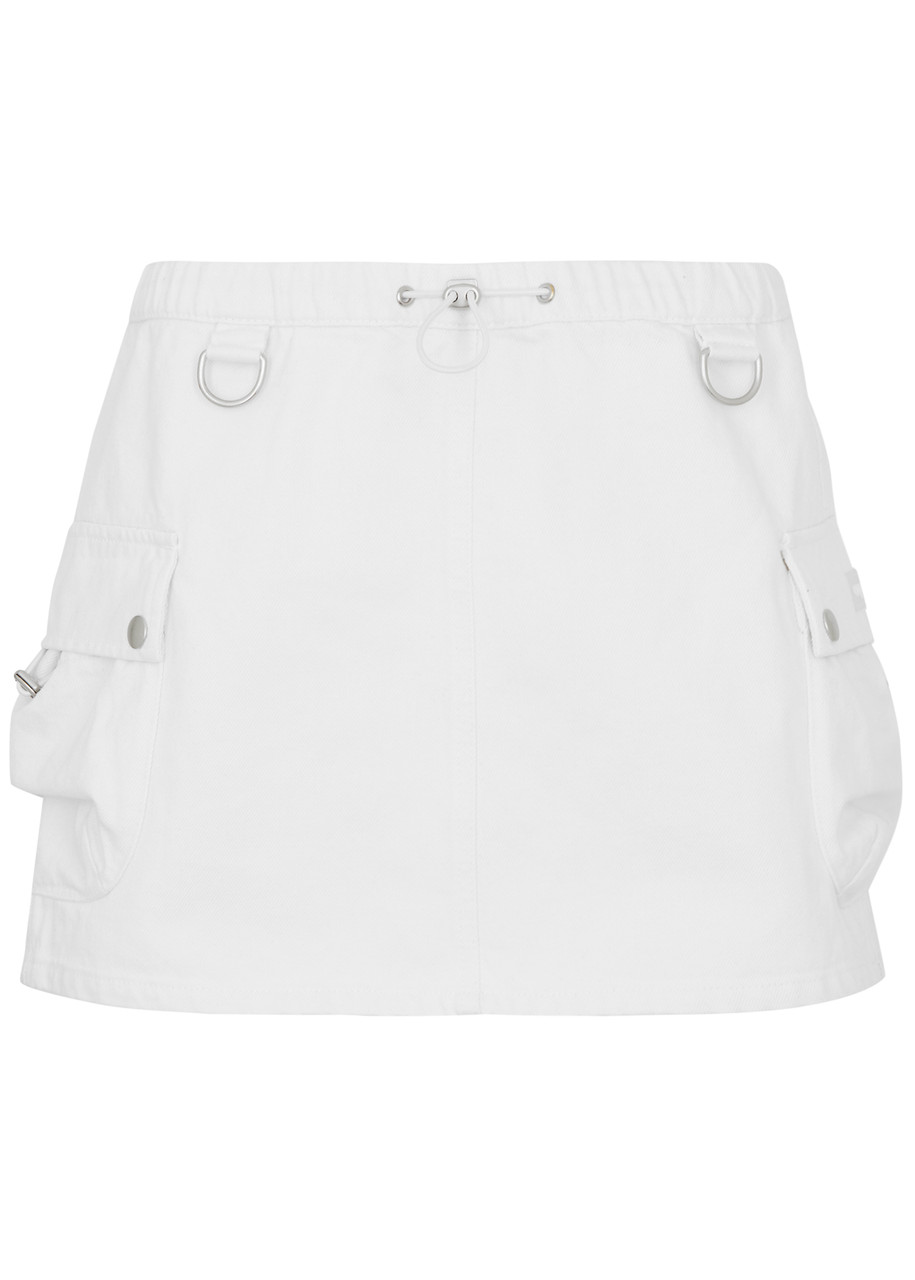 Shop Coperni Denim Cargo Mini Skirt In White