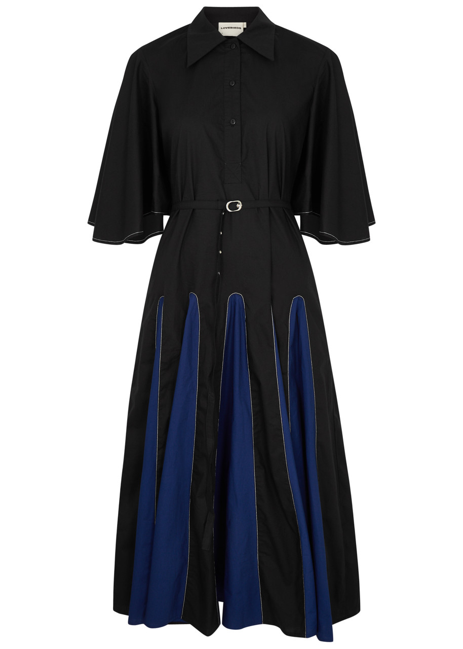 Shop Lovebirds Talia Panelled Cotton Midi Shirt Dress In Black
