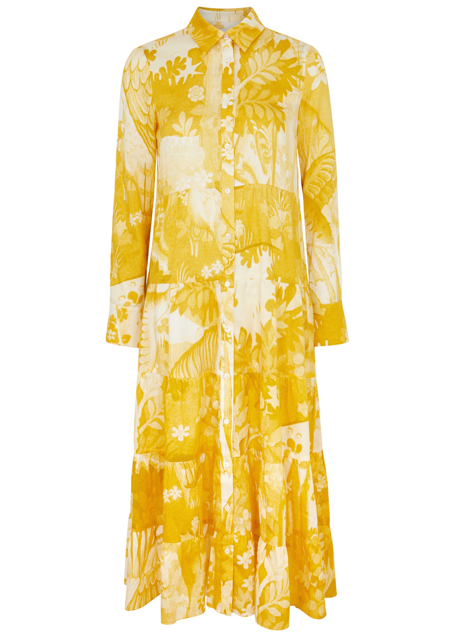 Shop Erdem Printed Cotton Midi Shirt Dress In Yellow