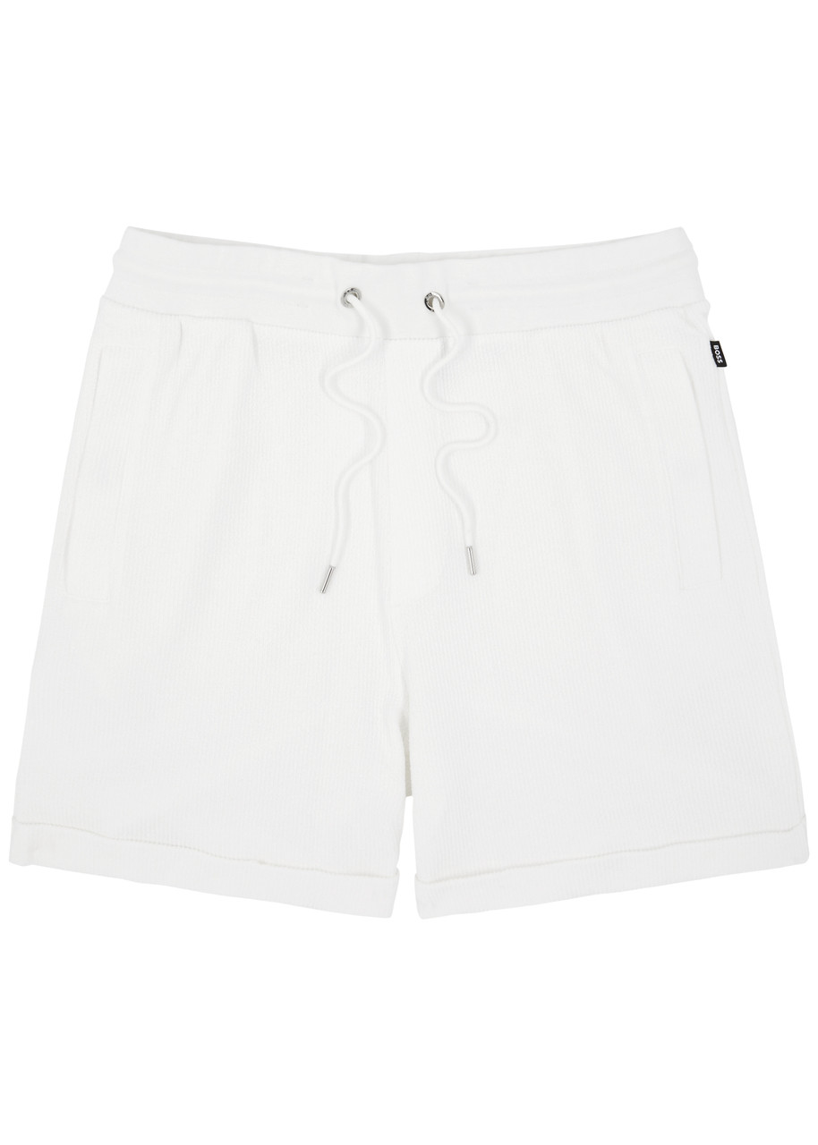 Shop Hugo Boss Boss Lasdun Ribbed Cotton Shorts In White