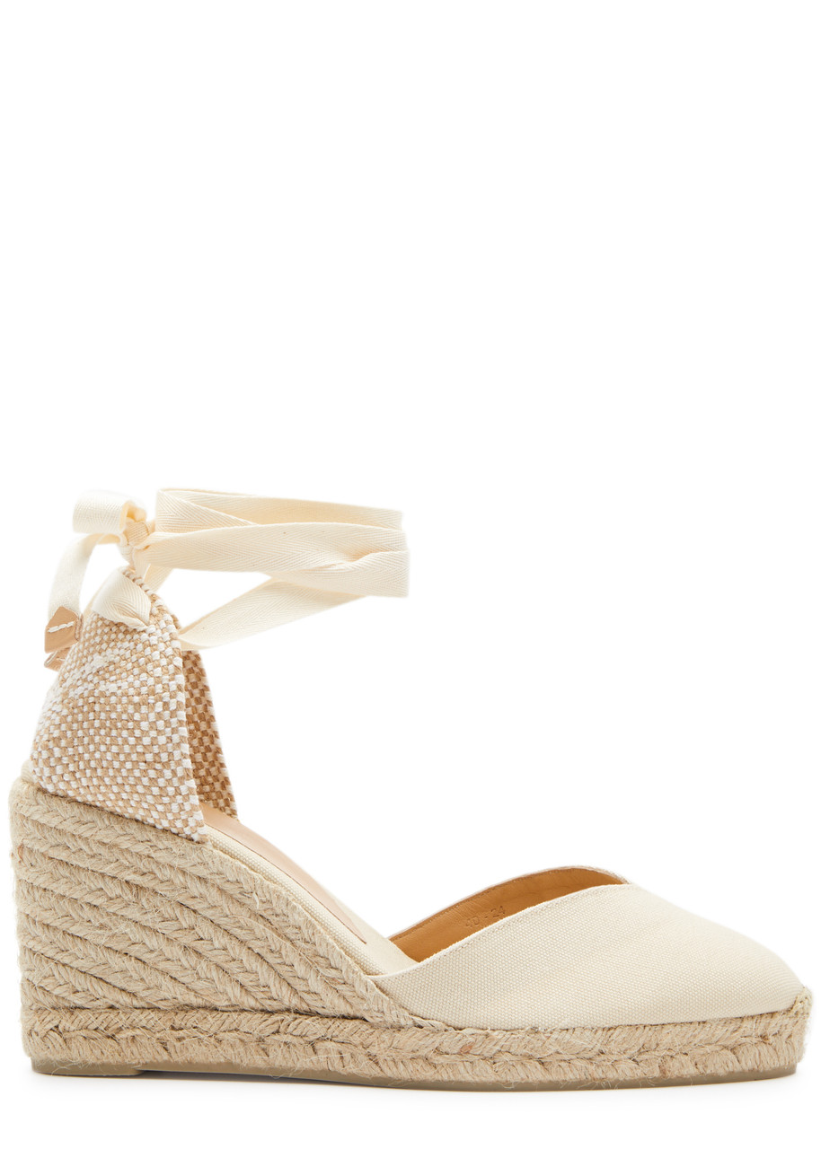 Shop Castaã±er Castañer Chiara 80 Canvas Wedge Espadrilles In Ivory