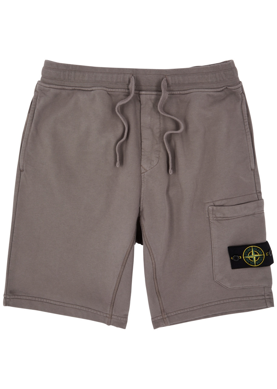 Stone Island Logo Cotton Shorts In Taupe