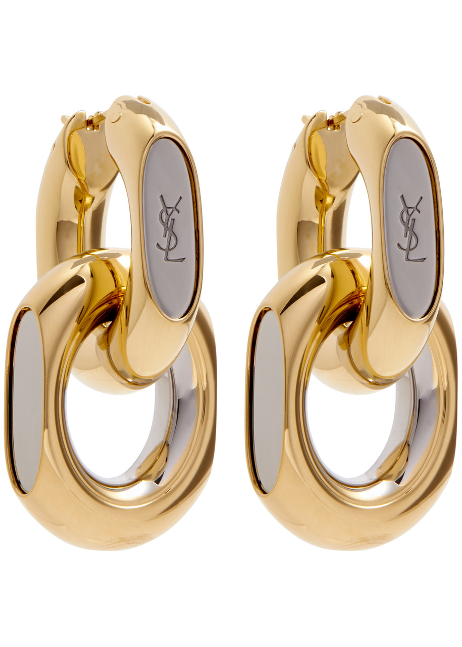 Saint Laurent Cassandre Double Hoop Earrings In Gold
