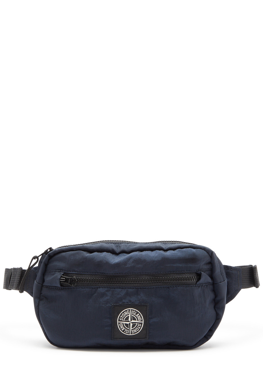 Stone Island Kids Logo Crinkled Nylon Belt Bag In Burgundy