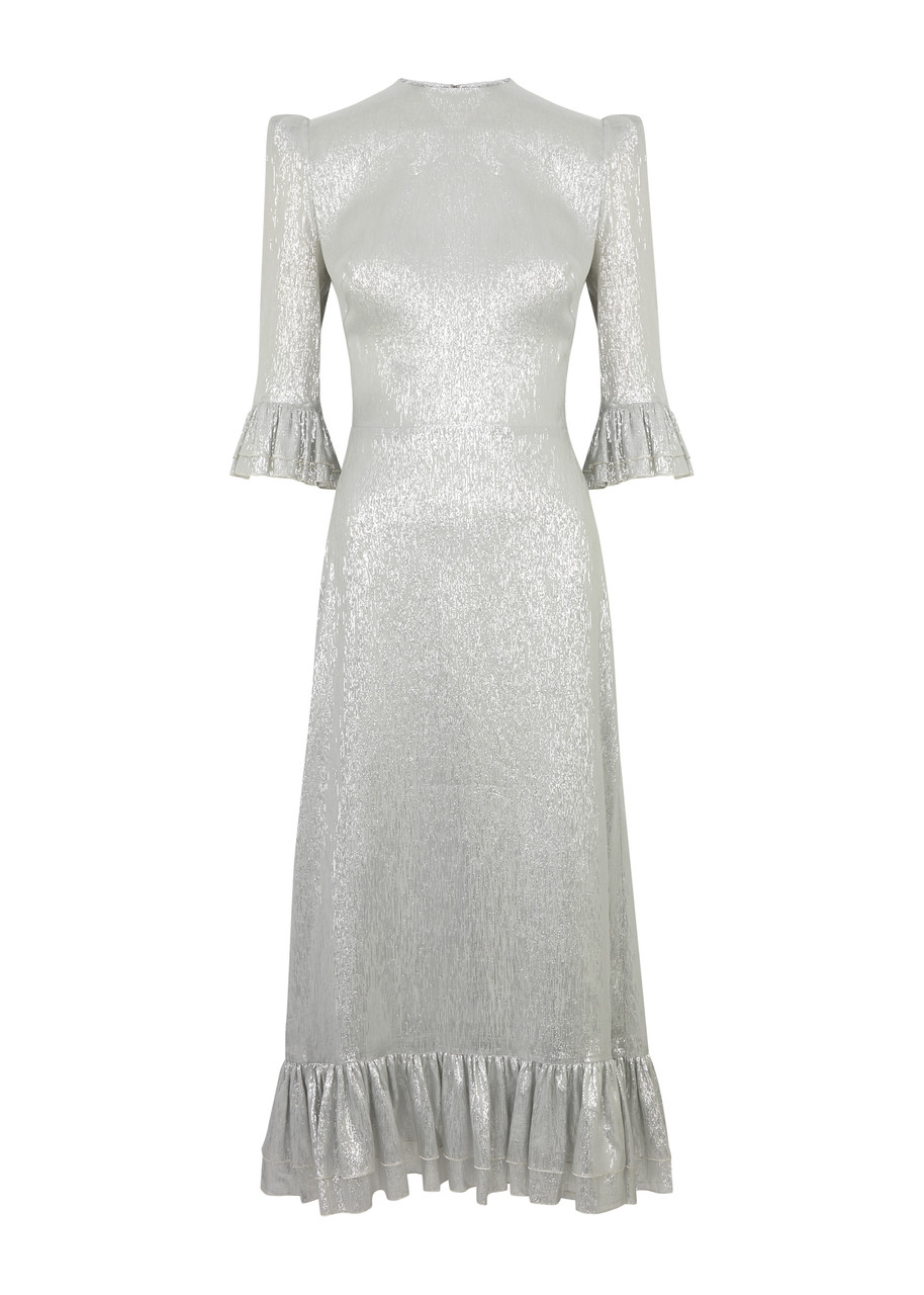 The Vampire's Wife The Falconetti Silk-blend Lamé Midi Dress In Silver